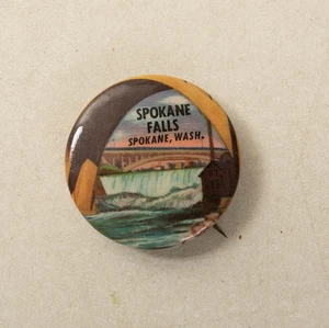 Spokane Falls Pinback Button (B9B-10/JSF6) Washington Bridge Souvenir Union Mark - Picture 1 of 4