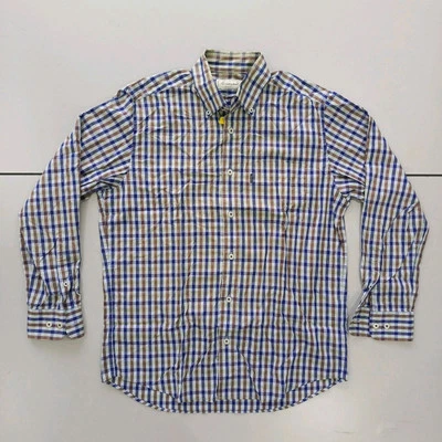 GOLDEN BEAR Plaid Shirt Men Button Up Shirt Long Sleeve Collar Blue Size M Pit21 - Image 1 of 4