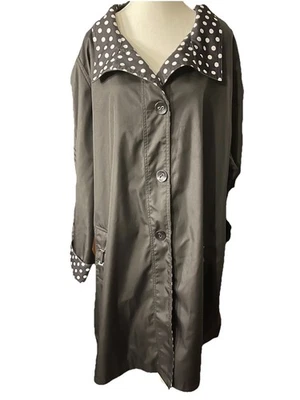 Chaqueta de Lluvia Norm Thompson Para Mujer 3X Midi Negra Blanca Lunares Forro Bolsillos Foto 1 de 4