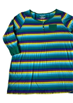 Camisa de dormir Sleep By Cacique para mujer talla grande 22/24 multicolor a rayas Foto 1 de 4