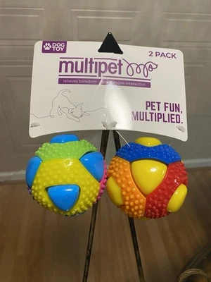 Multipet Ruff Enuff Ball Dog Toy 3" Set /2 Squeaks Strength Texture Exercise New - Image 1 of 4