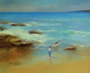 EXCELENTE PINTURA ORIGINAL MARTIN ULBRICHT ÓLEO CORNUALLES PAISAJE MARINO PLAYA - Imagen 1 de 3