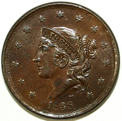 1838 Almost Uncirculated Modified Matron Head Large Cent ☆☆ 412 - Image 1 of 2