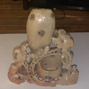 Vintage aufwendige chinesische Speckstein Blumenvase Skulptur - Bild 1 von 16