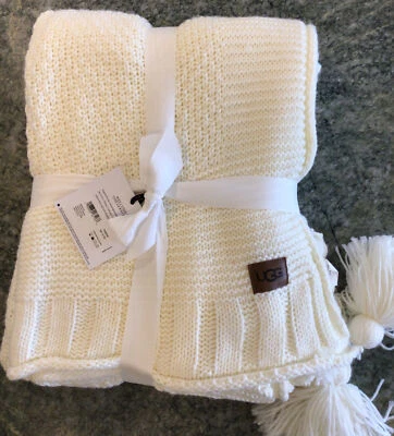  UGG® Australia "PRESTON" KNIT - Tasseled Ivory Throw Blanket 50"x70" NWT $128 - Image 1 of 4