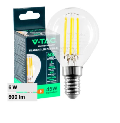 LAMPADINA LED E14 6W MINIGLOBO P45 FILAMENTO IN VETRO TRASPARENTE V-TAC - Immagine 1 di 4