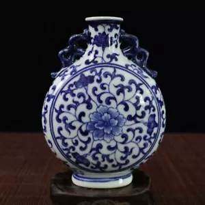Cina Jingdezhen porcellana blu e bianca dipinto a mano fiori vasi binaurali - Foto 1 di 8