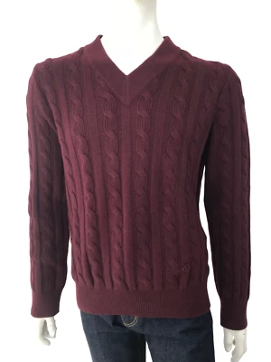 Suéter Louis Vuitton Para Hombre Lana Borgoña Cable Cuello en V Talla L Foto 1 de 4