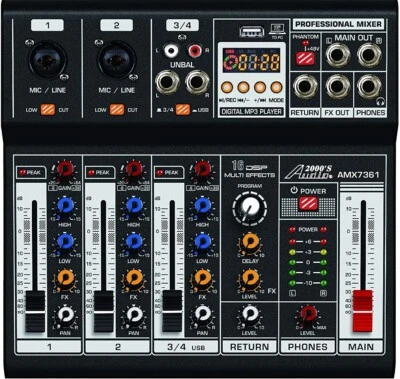 Audio2000'S AMX7361 Four Channel Audio Mixer with USB 5V Power Supply USB/PC-MR - Image 1 of 3