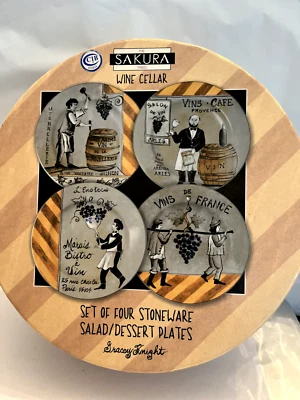 VINTAGE Sakura Salad Dessert Plates 8.25"  WINE CELLAR 4-Piece Set in Box  - Image 1 of 2