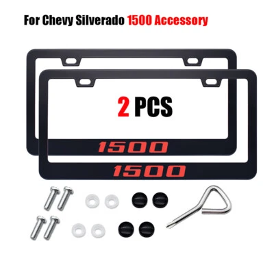 For Dodge Ram 1500 Cab Accessory Metal Red License Plate Tag Frame Cover 2pcs - Image 1 of 4
