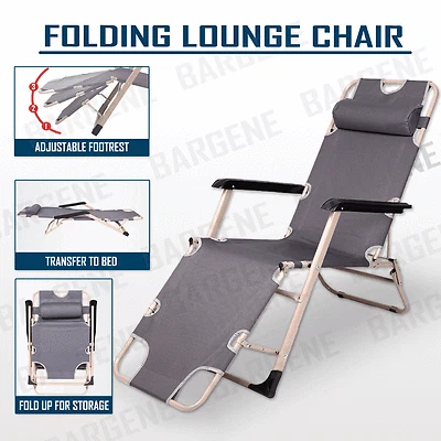 Reclining Sun Beach Deck Lounge Chair Outdoor Folding Camping Fishing Arm Rest G - image 1 of 4