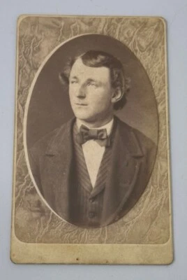 Antique Cabinet Card Photo 1880s Victorian In Hard Case Gentleman In A Bow Tie - Image 1 of 3