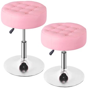 Set of 2 Vanity Stools PU Leather Swivel Vanity Makeup Chair Ottoman Stool Pink - Picture 1 of 24