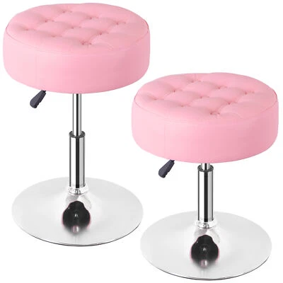 Set of 2 Vanity Stools PU Leather Swivel Vanity Makeup Chair Ottoman Stool Pink - Image 1 of 4
