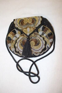 CAROLYNE BARTON Night Multi-Color Beaded Cocktail Bag W/Strap & Tassel Decor-B50 - Picture 1 of 6