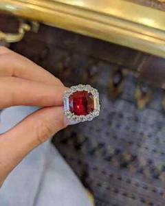 14K White Gold 4. Ct Cushion Natural Garnet Diamond Engagement Ring Size 7 8 9 - Picture 1 of 7