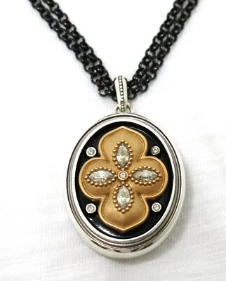 Brighton LOVE LOCKET MONARCH DREAM NWT $138 Gold Cross Locket Black Necklace - Image 1 of 4