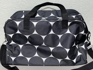 Thirty-One Duffle Bag Shoulder Carry On Weekender Bag Black & White Circles EUC - Picture 1 of 8