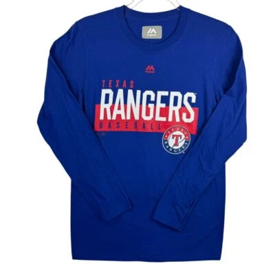 Majestic Texas Rangers Béisbol MLB Manga Larga Gráfico Camiseta Pequeña Foto 1 de 4