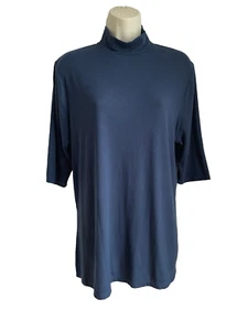Lane Bryant 14 16 Top Shirt NWT Blue Ribbed Knit Mock Neck Elbow Length Sleeves - Picture 1 of 5