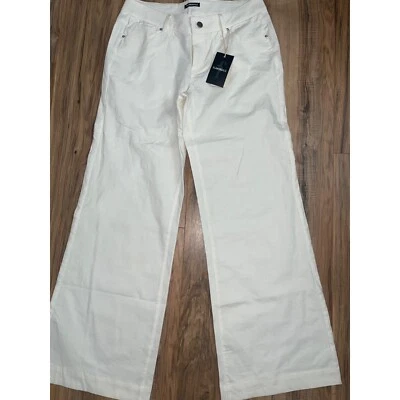 NEW Flamingals Wide Leg Womens Ivory Pants 32" Lightweight Jeans Flap Pockets - Image 1 of 4