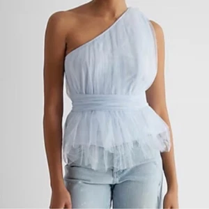 Express Tulle Peplum Top Women Small Periwinkle Blue One Shoulder Balletcore New - Picture 1 of 16