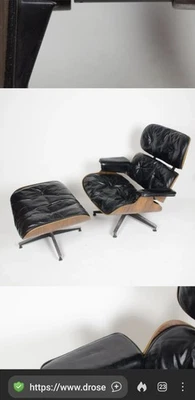Sillón y otomana Herman Miller Eames 1956 en cuero negro y palo de rosa Foto 1 de 4
