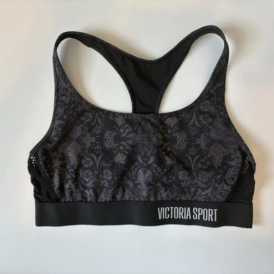 Victoria Secret Victoria Sport Black Floral Sports Bra Unpadded Size Medium EUC - Image 1 of 4