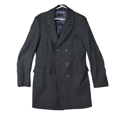 Black Tag By Zara Man Wool Blend Overcoat Mens Size Large Navy Plaid Preppy EUC - Image 1 of 4
