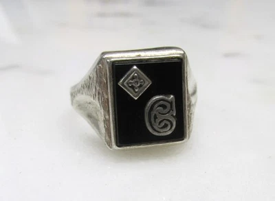 Anillo de sello de plata esterlina de ónix negro para hombre con 1 diamante talla 14,25 7 g ~ 13-G926 Foto 1 de 4