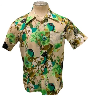 Camisa Royal Islander Vintage Años 70 Para Hombre SS Poliéster Crepé Estampado Tropical - Talla M Foto 1 de 4