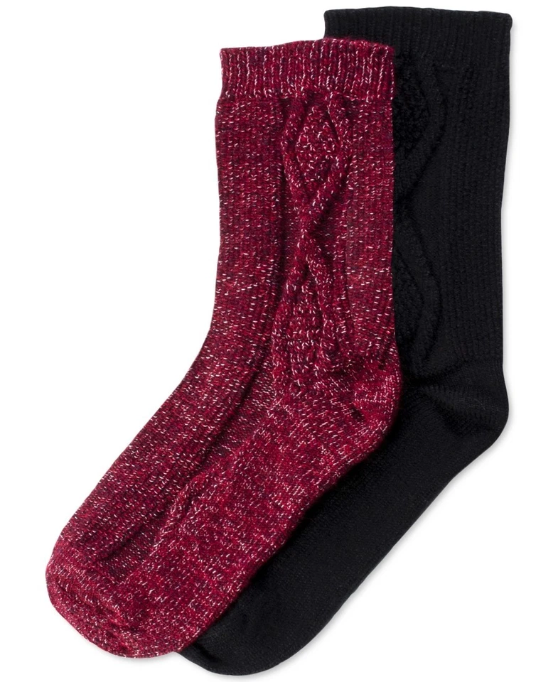 Hue Women s Cable Boot Socks - 2 Pack Black/Burgundy One-Size New With Tags - Image 1 of 1