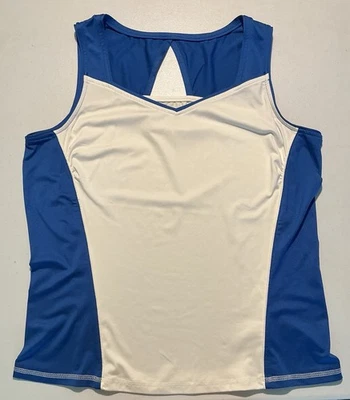 Top de tenis cola sin mangas blanco con ribete azul ~ golf y pickleball, deportes Foto 1 de 4