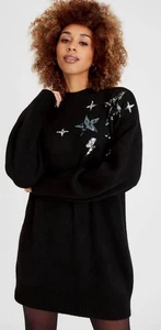 New TU Sainsburys Black Sequin Lightning & Star Knitted Jumper Dress Size 24 - Picture 1 of 4