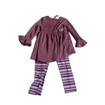 Conjunto de top túnica brillante y leggings a rayas Bonnie Jean para niñas talla 6 Foto 1 de 4