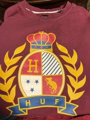 Huf Skateboarding Crest Emblem Rat Burgundy Crewneck Men’s Size 2X - Image 1 of 4
