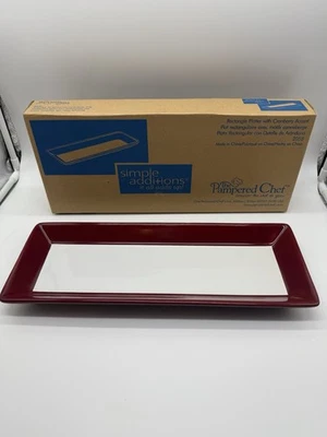 Pampered Chef Simple Additions Rectangle Platter w/Cranberry Accent 16x6x2 NEW - Image 1 of 4
