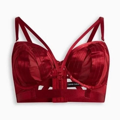 NEW Torrid 4 4X Red Overt Satin & Mesh Bra Underwire Longline Bralette Strappy - Image 1 of 4