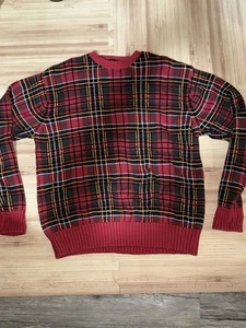 Daniel Cremieux Men's 100% Cotton Crewneck Pullover Sweater Red Plaid Large - Picture 1 of 4