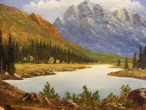 Quadro artistico originale 9 x 12 alto paese montagna rocciosa paesaggio lago acrilico - Foto 1 di 1