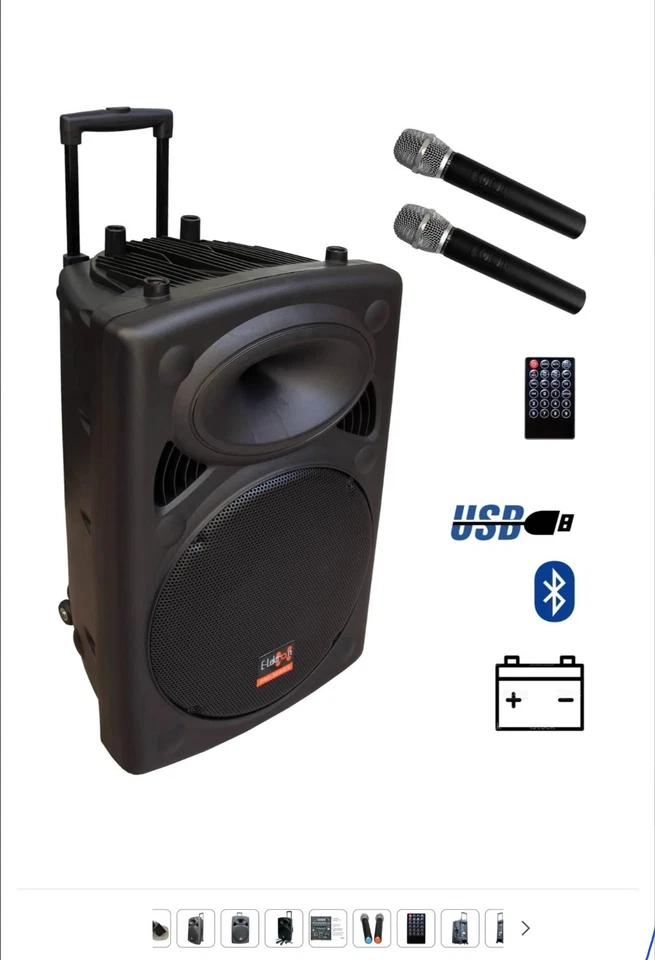 E-Lektron EL38-M MK-III 900W mobile PA Soundanlage Akku-MP3-USB-BT UHF Mikrofone - Bild 1 von 1