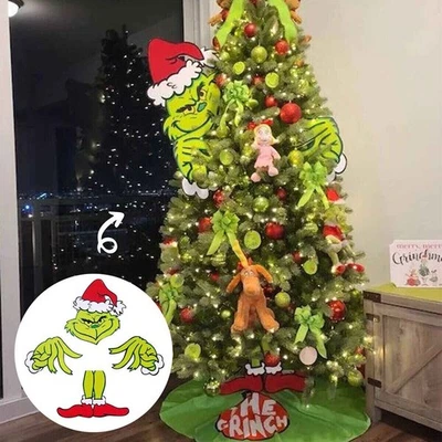 NEW-YIJUNSHUN 4PCS Grinch Arm Leg Head Ornaments Christmas Tree Decorations Xmas Party Gift