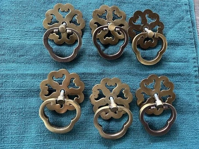  VINTAGE ANTIQUE BRASS? HEAVY BATWING - RING PULLS FOR CABINET / DRAWERS 6 PCS - Image 1 of 4