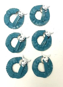 Western Leder Langhorn Totenkopf Serviettenringe 6er Set Maße siehe Foto - Bild 1 von 7