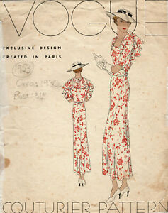 1930s Vintage VOGUE Sewing Pattern B34" DRESS (1953) VOGUE 298