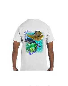 Real Fins Fishing T-Shirt Triple Mahi Mahi/Dolphin Short Sleeve - Picture 1 of 2