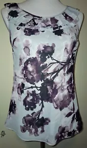 Camicia LOFT Petites taglia SP grigio/viola stampa floreale senza maniche chiffon arricciacapelli - Foto 1 di 16