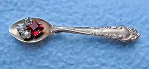 Vintage 1950 Serving Spoon Brooch Pin w/ Red & Clear Rhinestone Gold Tone 2 1/4" - Picture 1 of 10