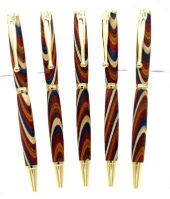 Handcrafted Slimline Ballpoint Pen | Gold Finish & Color-Grain Wood (One Pen) - Image 1 of 4